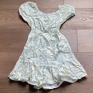 Olivia Kay 100% Cotton Large 10/12 Pale Yellow Floral Dress with Cut Out Back